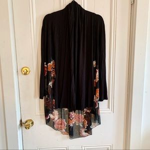 Black Floral Open Front Sweater